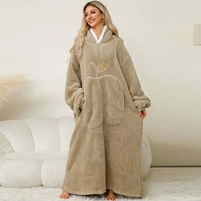 Robe-plaid en peluche épaisse, capuche bordée sherpa