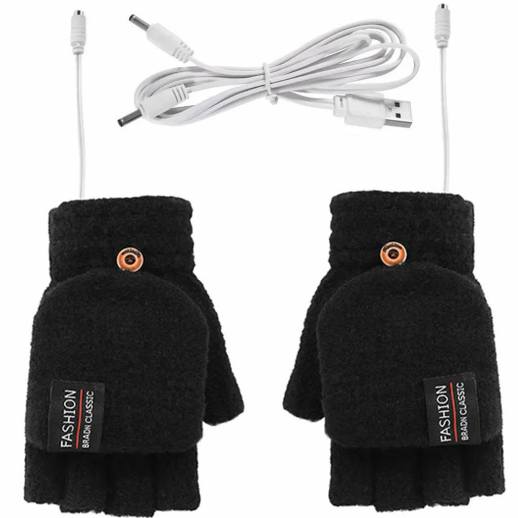 Mitaines chauffantes USB noires, rabat moufle relevé