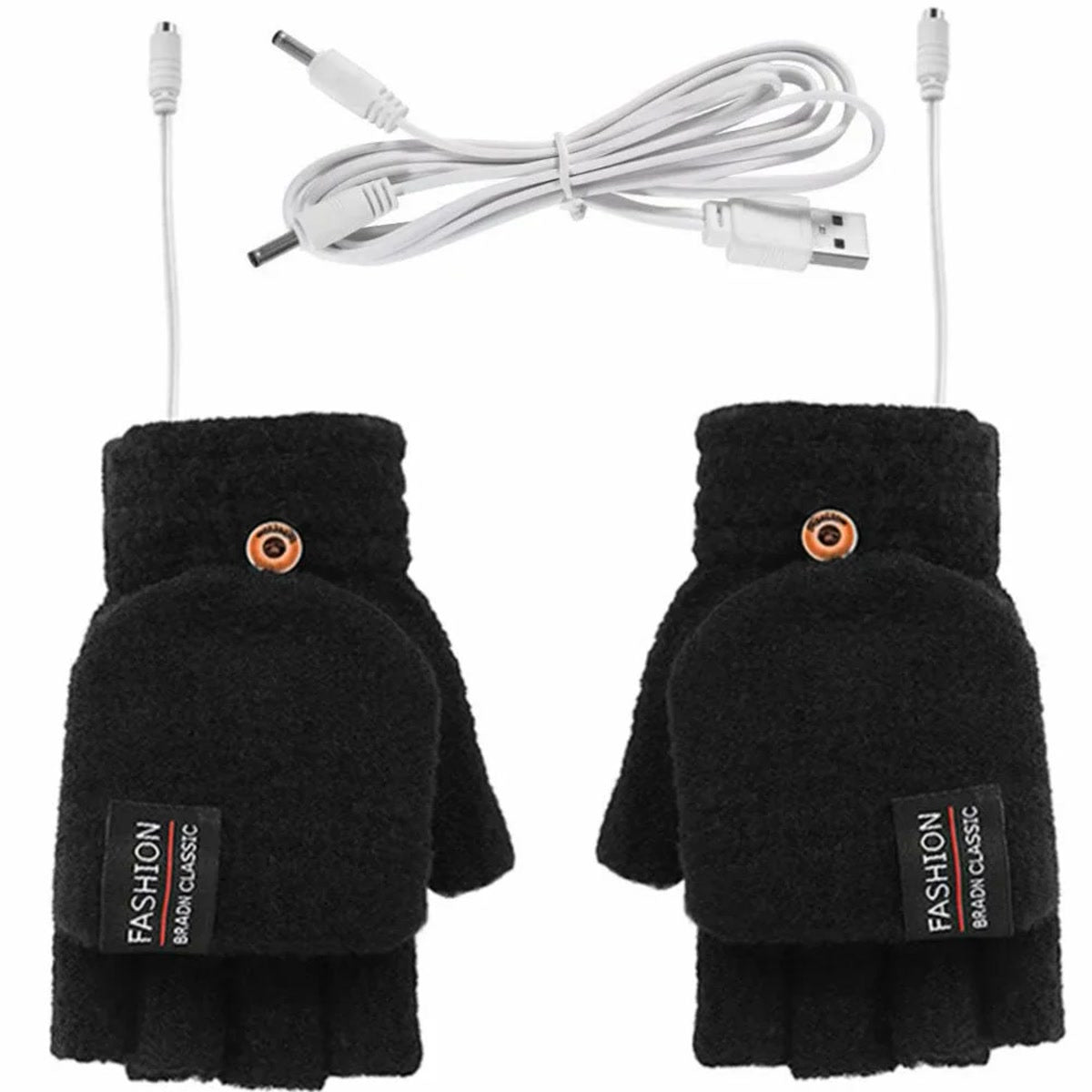 Mitaines chauffantes USB noires, rabat moufle relevé