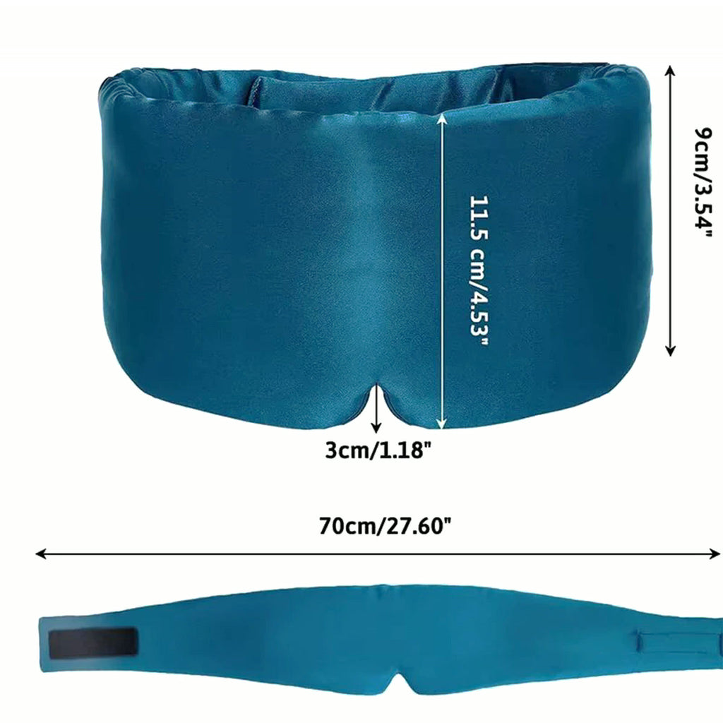 Dimensions du masque en soie : 70 cm de long, 11,5 cm de haut au centre, fermeture auto-agrippante