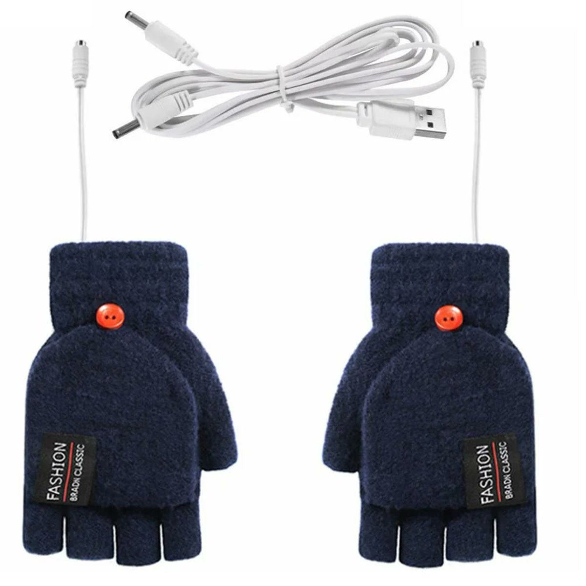 Mitaines chauffantes USB bleu marine, rabat moufle relevé