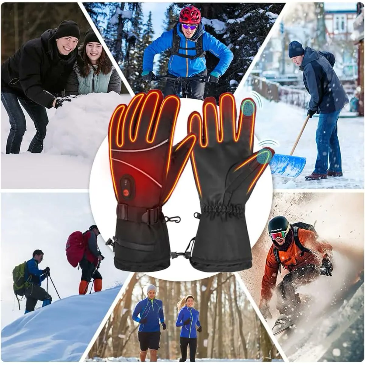 Gants de ski chauffants portés au ski, à la randonnée et au déneigement