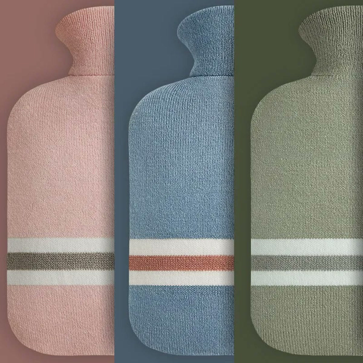 Les housses en tricot à rayures rose, bleu et vert