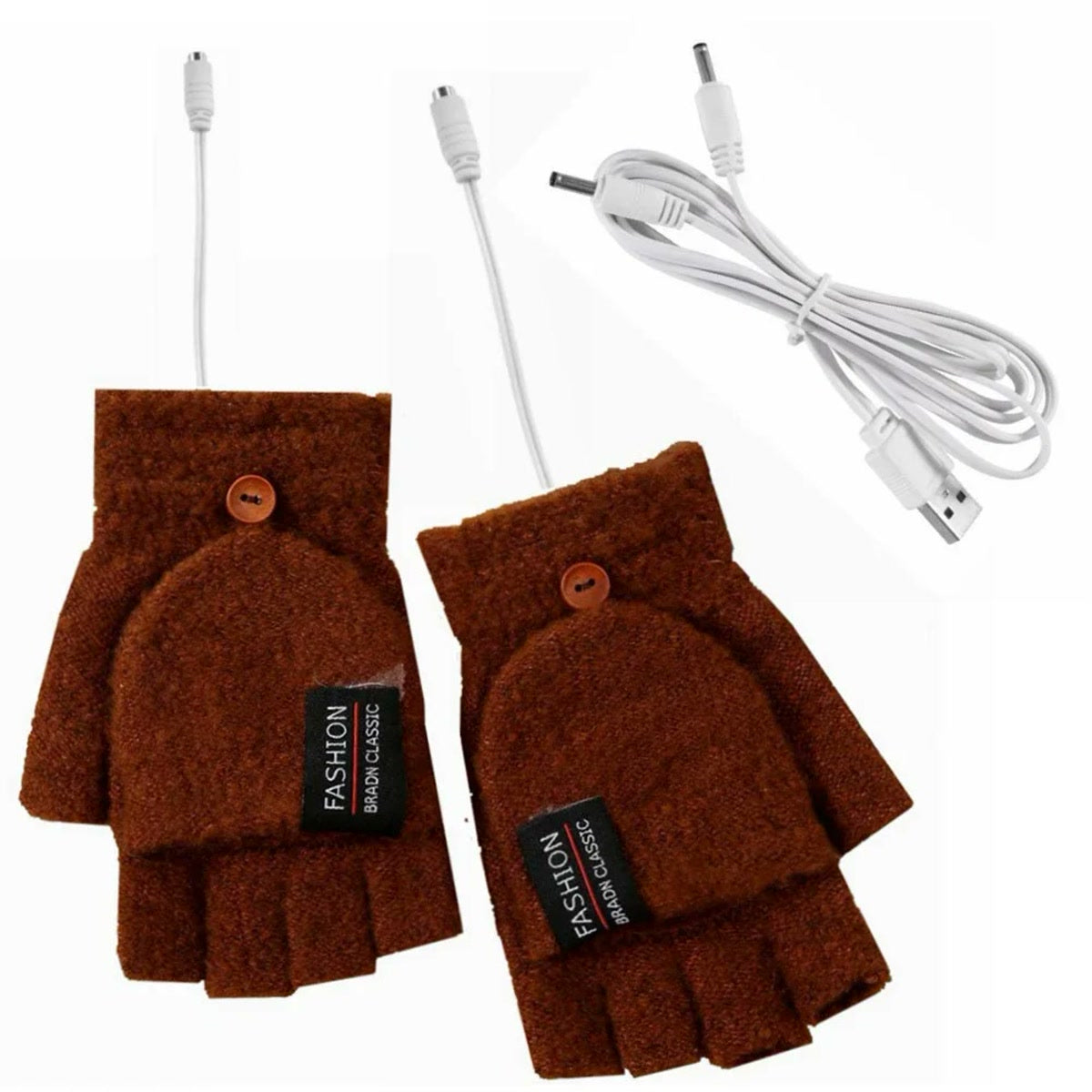Mitaines chauffantes USB café, rabat moufle relevé