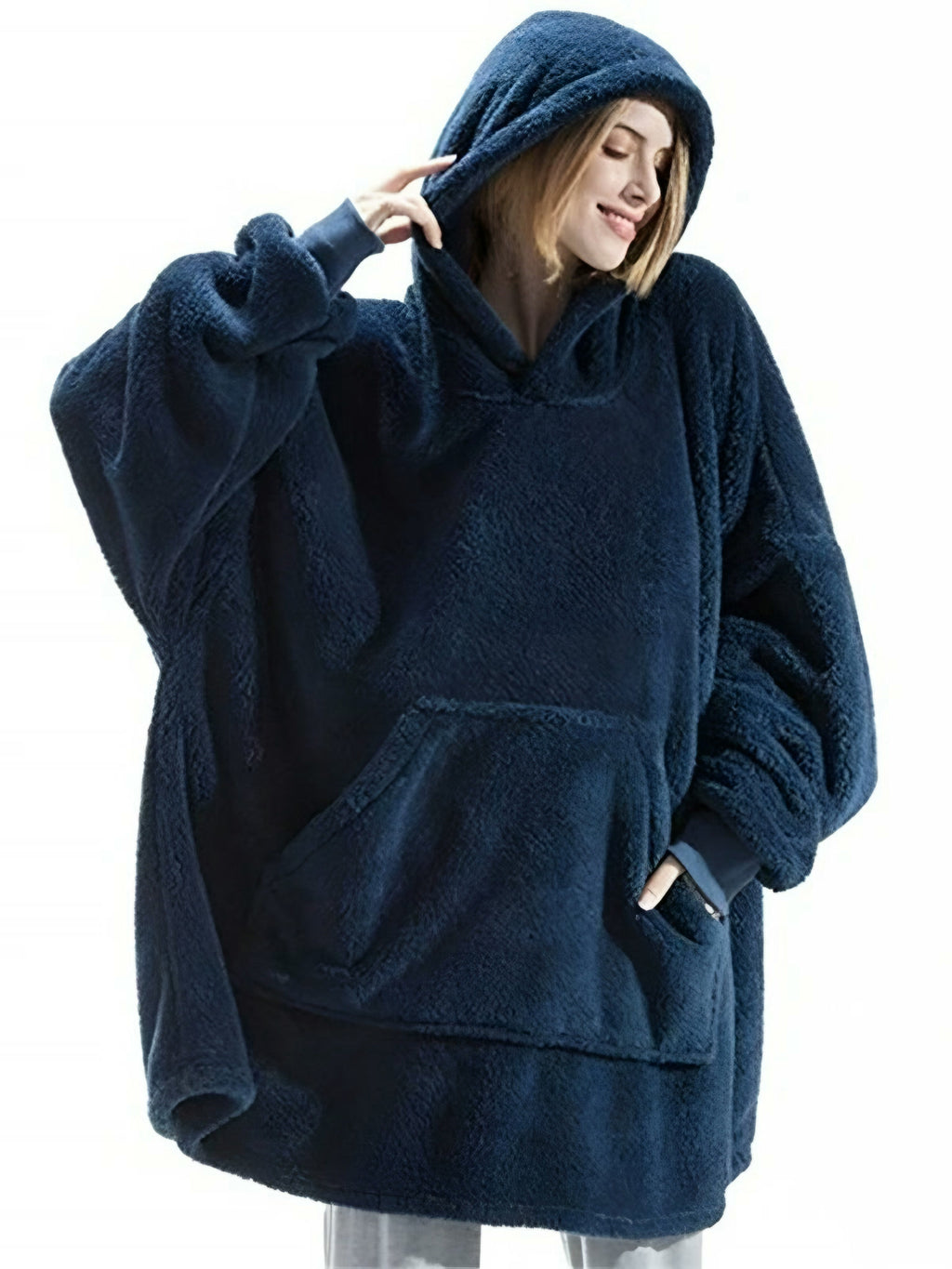 Sweat plaid oversize en sherpa, poche kangourou