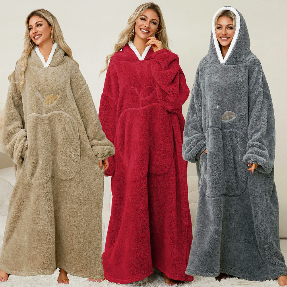 Robe-plaid en peluche épaisse, capuche bordée sherpa