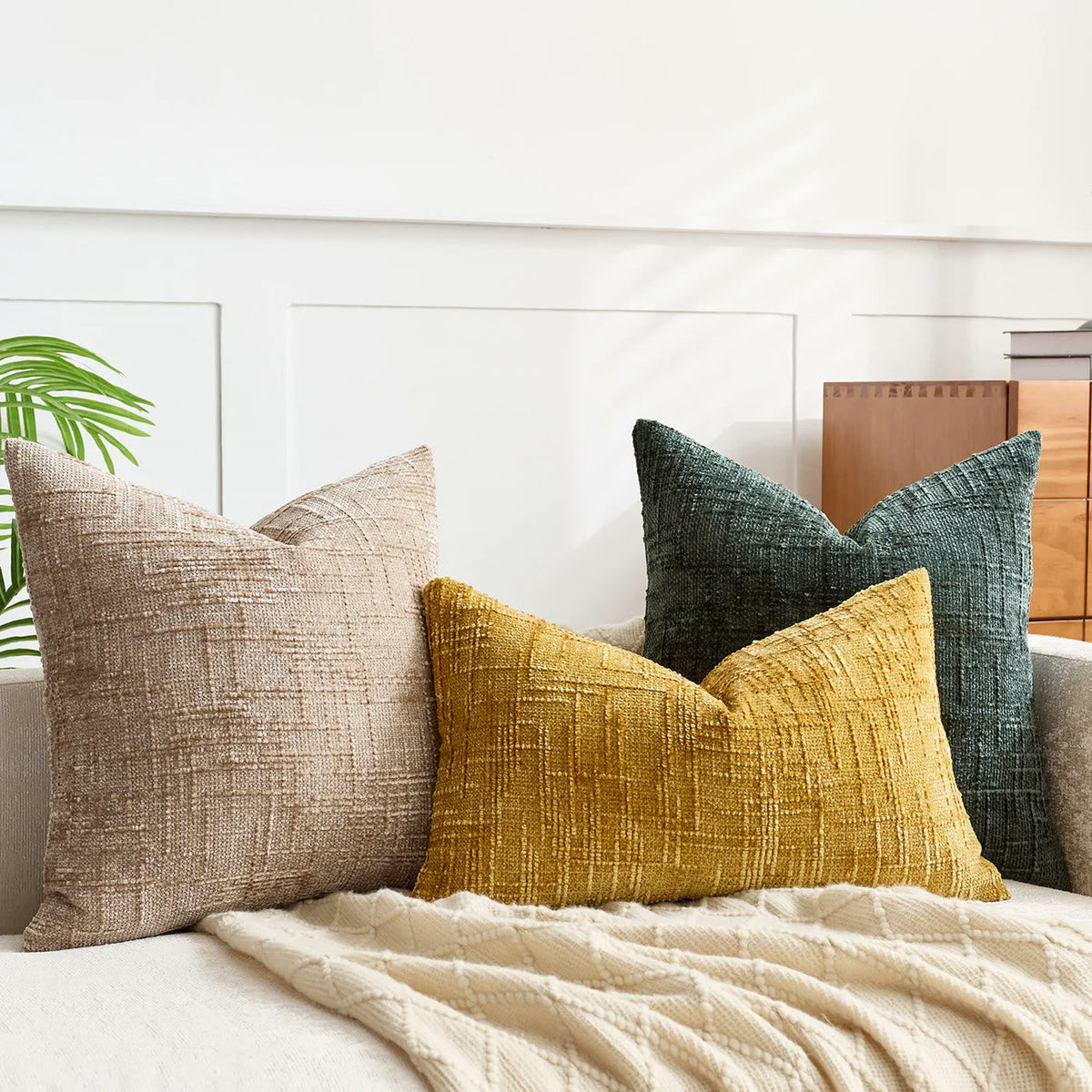 Housse de coussin en chenille texturée, housse seule