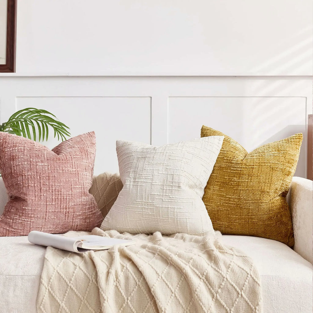Housse de coussin en chenille texturée, housse seule