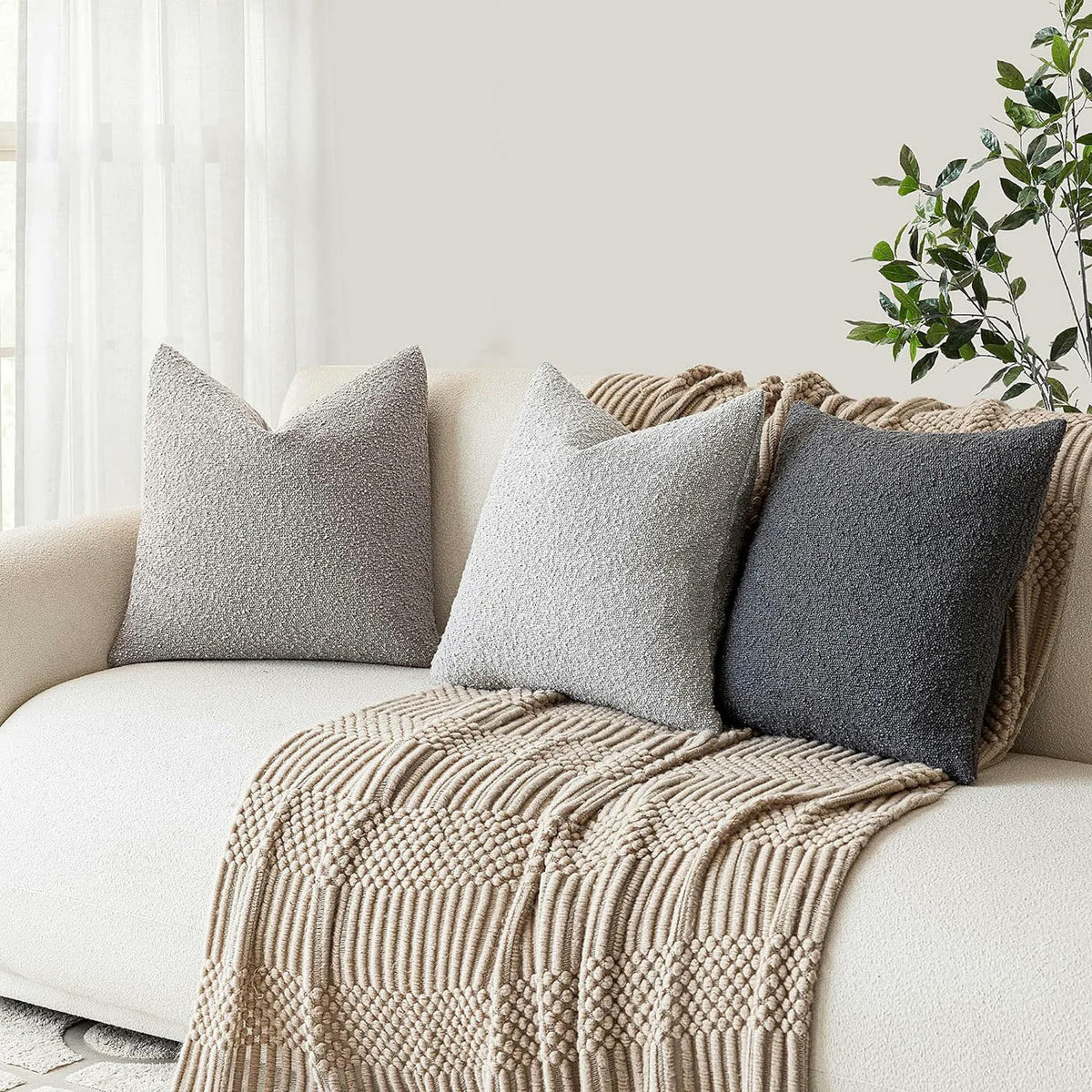 Housse de coussin bouclette épaisse, effet laine d’agneau, housse seule