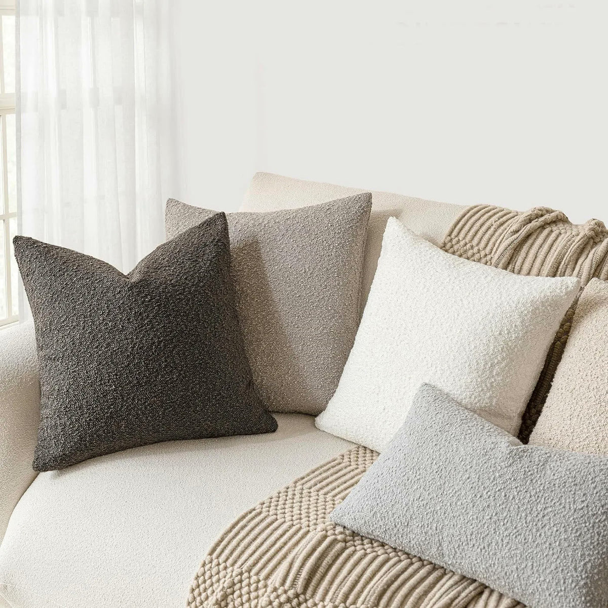 Housse de coussin bouclette épaisse, effet laine d’agneau, housse seule