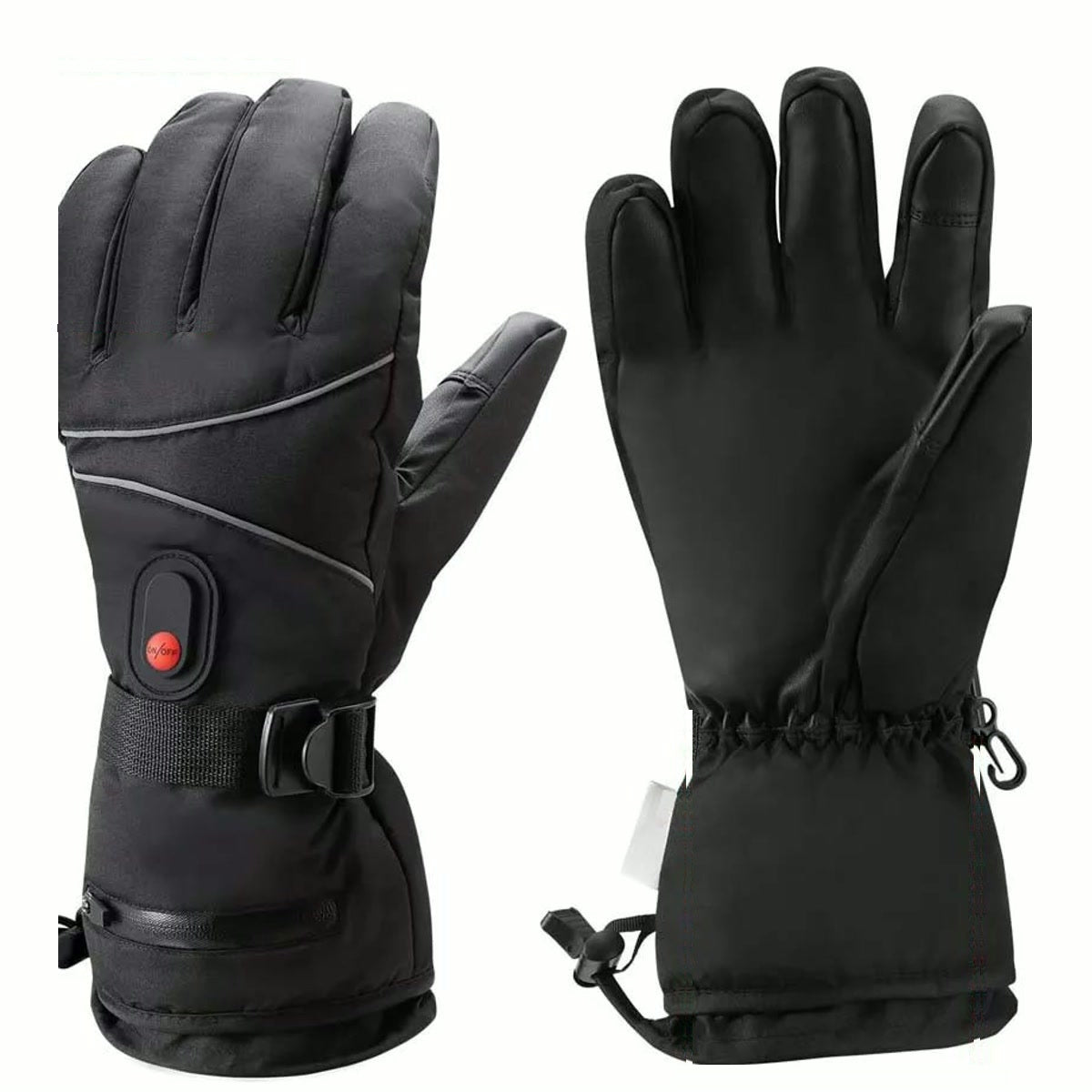 Paire de gants de ski chauffants noirs, bouton de chaleur au dos de la main