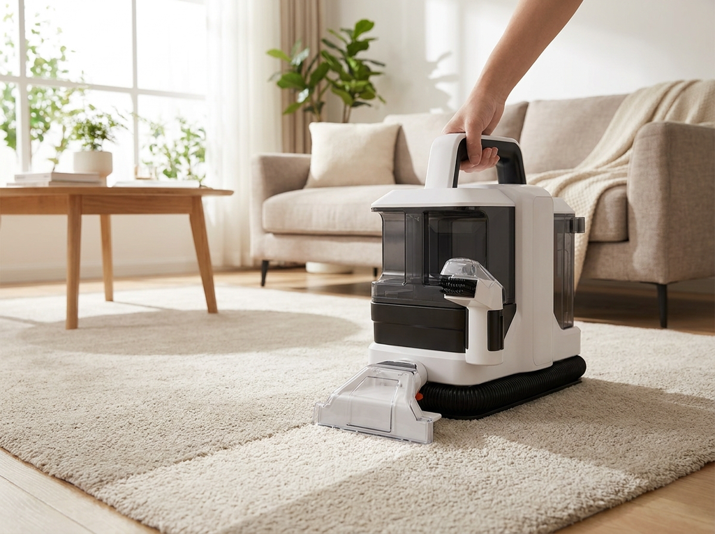Shampouineuse OVANEA utilisée sur un tapis