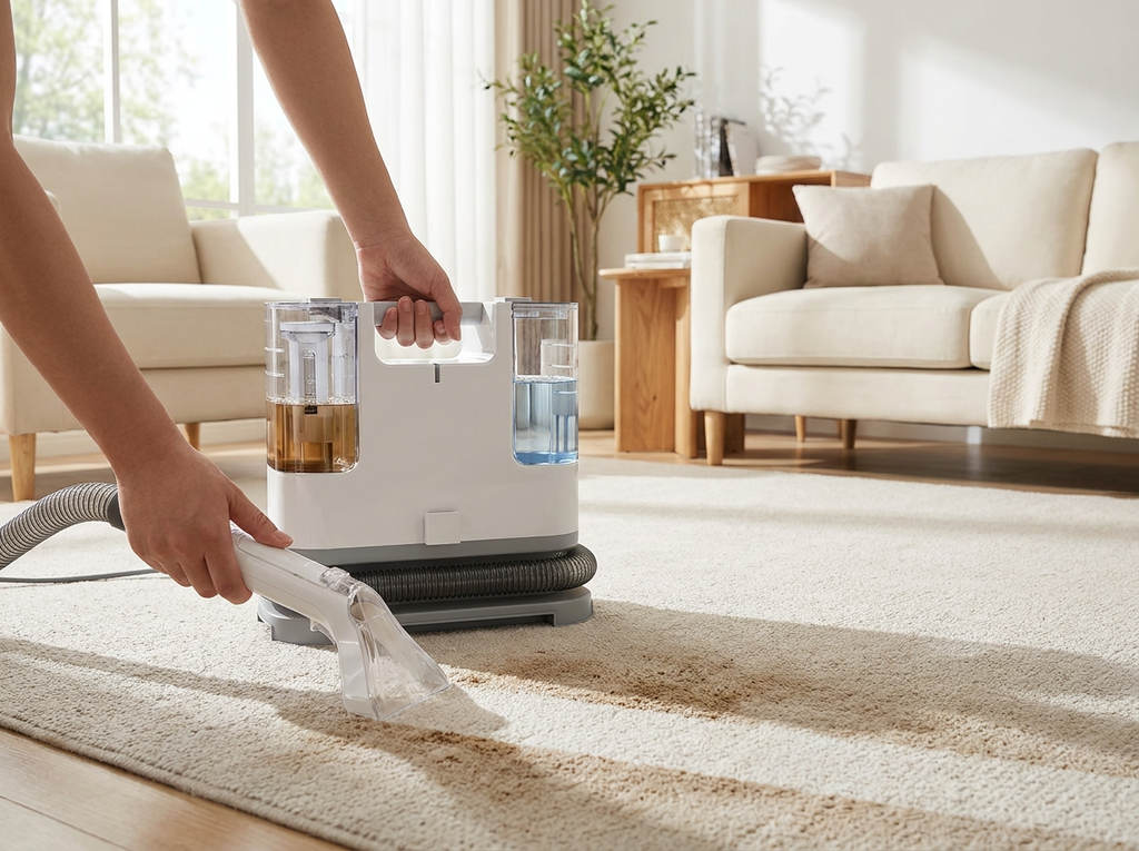 Shampouineuse OVANEA utilisée sur un tapis