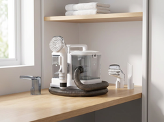 Shampouineuse OVANEA rangée sur une étagère, format compact