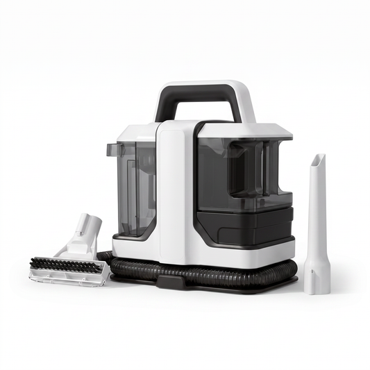 Shampouineuse Multi-surfaces OVANEA 450W 12000Pa sur fond blanc - aspirateur laveur canapé tapis moquette