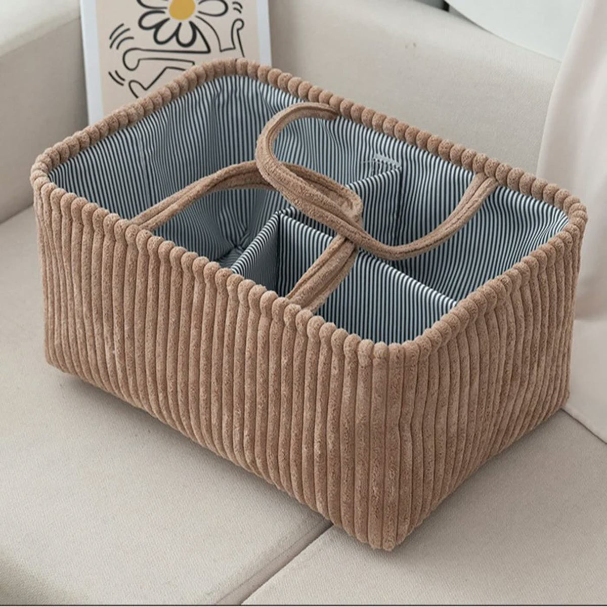 Panier de rangement en velours côtelé, 38 × 26 cm